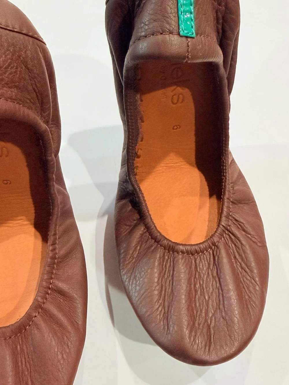 Tieks Kids Brown Leather Ballet Flats with Teal Pull Tab